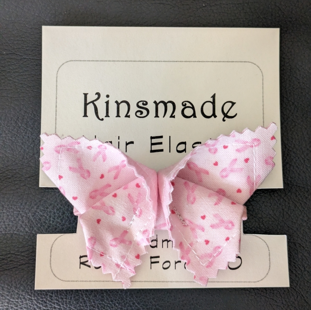 Breast Cancer Awareness ribbon origami butterfly hair elastic handmade